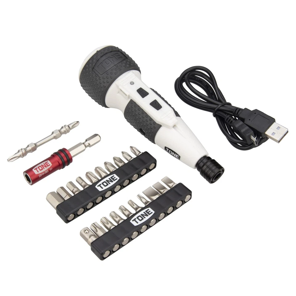 TONE CHD221S Electric Screwdriver Set 1/4" 6.35mm 23pcs Hybrid 2.5Nm White Japan - Image 3 of 4