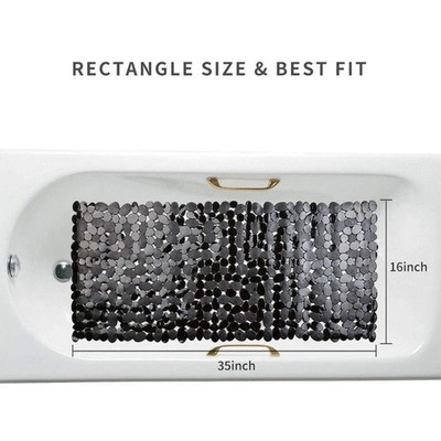 Black Pebble Bath Mat 35 x 16 Anti Slip PVC Shower Mat with Suction Cups