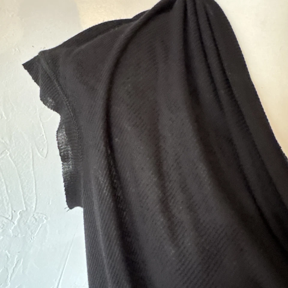 Splendid 黑色垂褶圆领帽袖针织上衣小号美国制造半透明  — 第 3/4 张图片