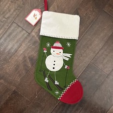NWT Pottery Barn Kid Nordic Snowman Wool Green Christmas Stocking No Mono