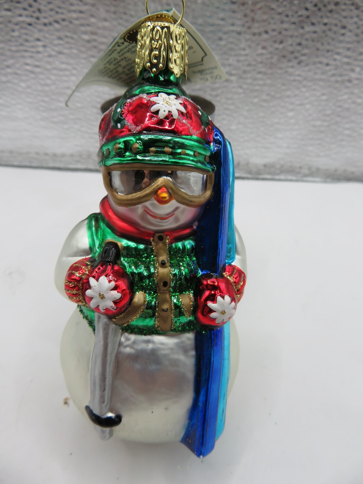 Old World Christmas Blown Glass Ornament Skiing Snowman with Skis-new w ...
