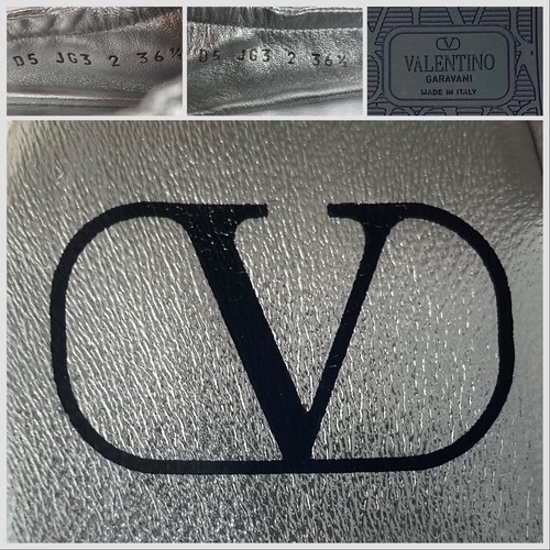 Valentino Garavani VLOGO Signature Metallic Silver Leather Ballet Flats 36.5 NEW - Picture 18 of 21