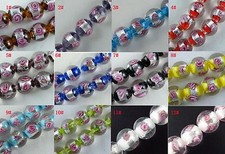 60pcs Glass Flower Pattern Round Loose beads Jewelry DIY 12mm