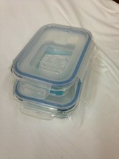 Set of 2 Glass Storage Containers Rectagular 2.5 Cups / 4.5 Cups W/ Locking Lids