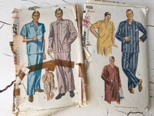 2 patrons de couture pyjamas homme vintage taille M chemise de nuit simplicité #2051 #4108
