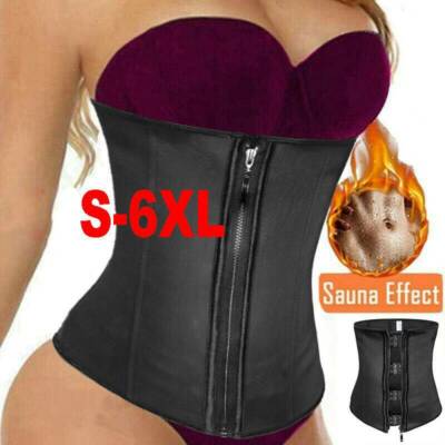Women Latex Waist Trainer Corset Body Shaper Underbust Zipper Gym Cincher Belt