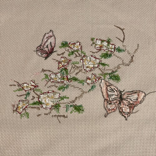 Completed Vintage Cross Stitch Sample Butterflies Blooming Branch Nature 1997 - Picture 6 of 6