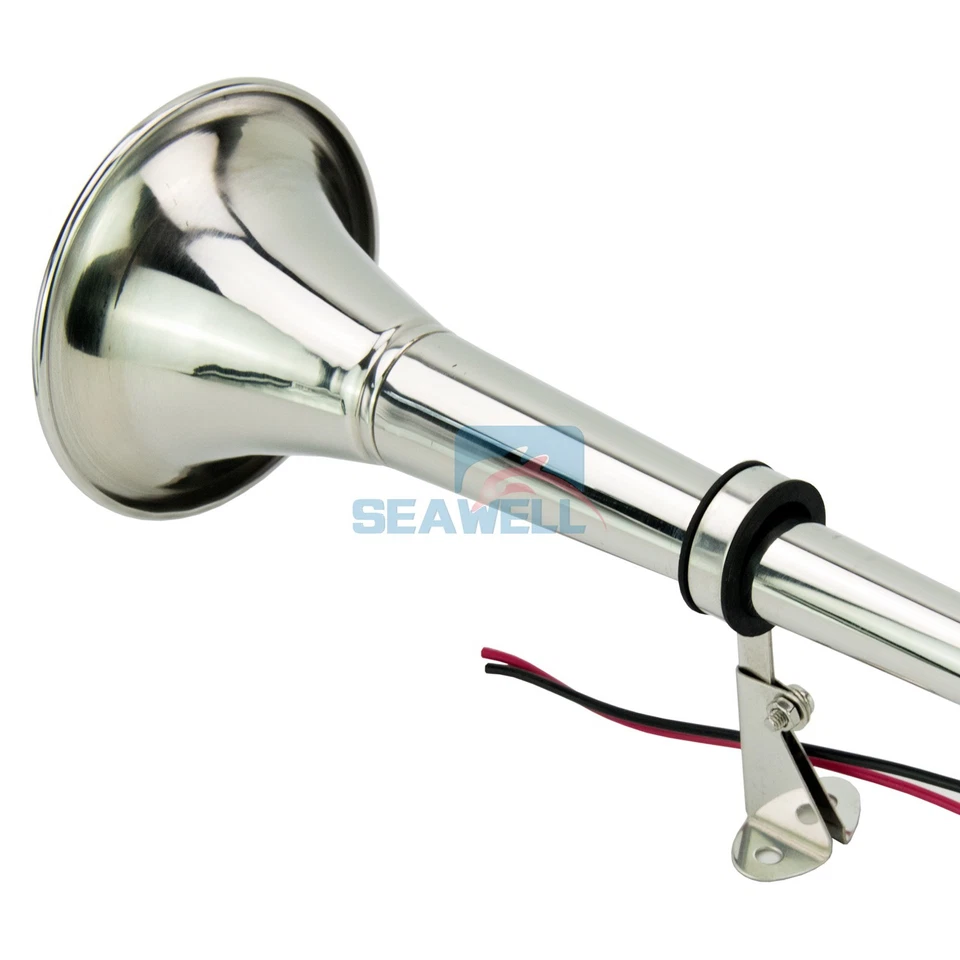 Klaxon de trompette marin en acier inoxydable, klaxon de bateau simple 12V - Photo 3/4