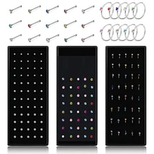 20G Rhinestone Nose Ring Stud 14-60PCS Surgical Steel Bone Studs Nose Rings Set