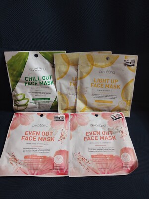 LOT OF 5 - Avatara Face Masks - (2) Even Out + (2) Light Up + Chill Out