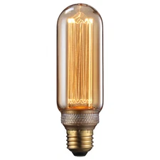 LED T14 Filament Vintage Edison Bulb, E26 Base, Dimmable, Amber Glass