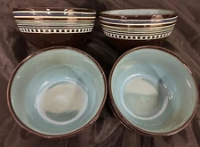 Cereal Bowls Elite by Gibson USA (6) Teal + Brown 6"  Stoneware Oven Free