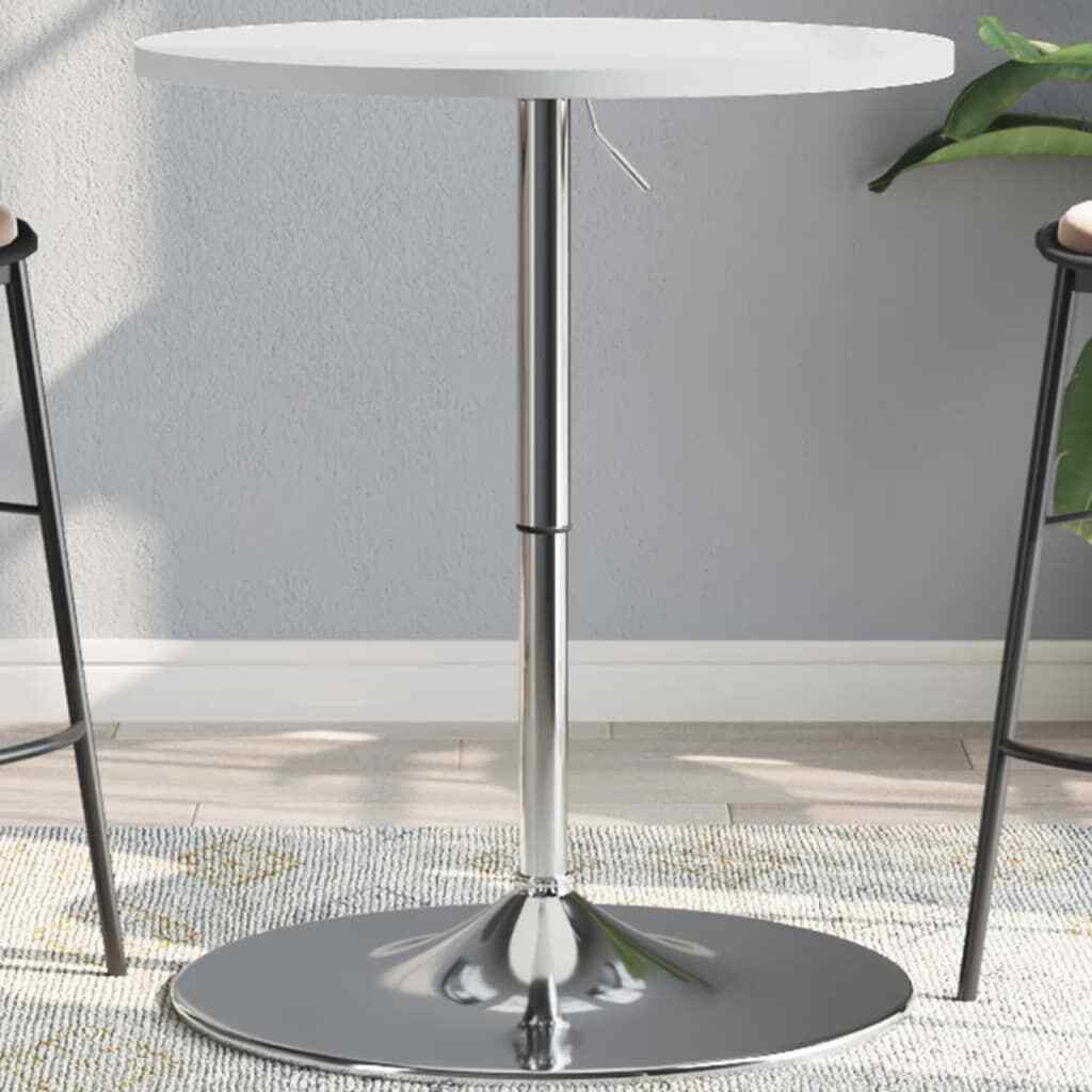 Bar Table White 60 Round Engineered Wood with Adjustable Chromed Steel  D0Z2