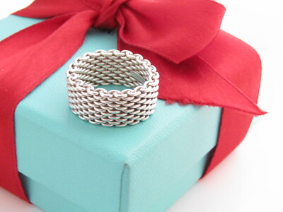 Tiffany & Co Silver 925 Somerset Mesh Ring Band Size 5.5 Packaging Box Pouch 