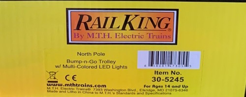 MTH RAILKING CHRISTMAS NORTH POLE BUMP N GO TROLLEY W/ LED LIGHTS! O GAUGE - Picture 3 of 3