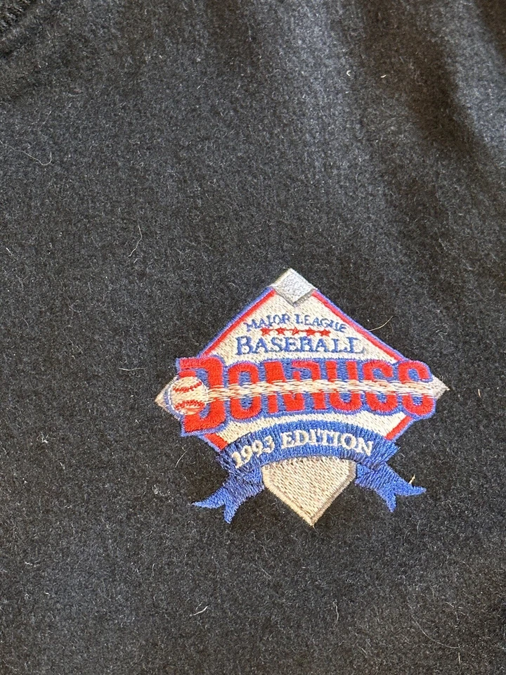 复古皮革 Donruss 1993 羊毛和黑色校服夹克 MLB 尺寸 L 非常好! — 第 2/4 张图片