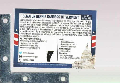 Tarjetas fascinantes 2021 Senado de los Estados Unidos #90 Bernie Sanders IND VERMONT SENATE POTUS? - Imagen 2 de 2