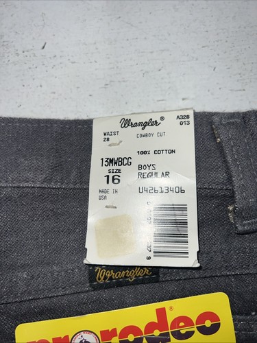 New Boys Grey Wrangler Pro Rodeo Cowboy Cut Denim Jeans. 16/28 B-33 - Picture 7 of 9