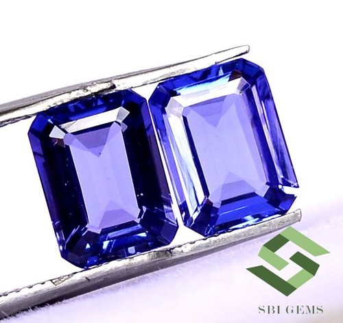 3.39 CTS Certified Natural Tanzanite Octagon Cut Pair 8x6 mm Calibrated Gemstone - Picture 4 of 5