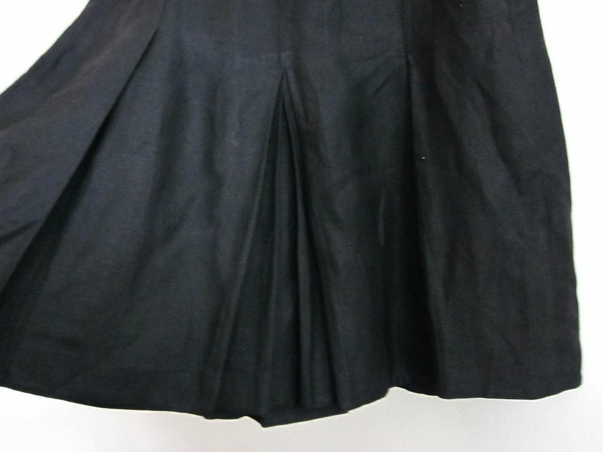 スカート Burberry London Burberry London Black Linen Pleated Flare Skirt Side Zip/Button Sz