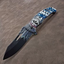 Aztec Azul Muertos Fast Spring Assisted Opening Tactical EDC Pocket Knife w/Clip