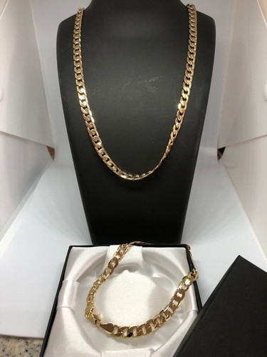 Mens Luxury 18k Gold Filled Solid Curb Belcher Chain Necklace Bracelet Sets 6mm - Picture 17 of 28