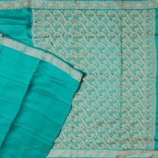 Namaste Vintage Teal Sarees 100 Pure Silk Woven Indian Sari 5YD Craft Fabric