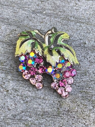 Vintage Traube Strass & Emaille lila Aurora Borealis Glitzer Brosche