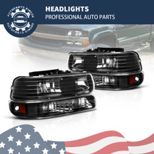 Headlights W Bumper Light For 99-02 Silverado 00-06 Tahoe Suburban Black Lamps