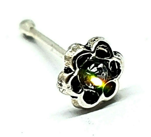 Blume Nasenstecker Klar Cz 22G (0,6Mm) 925 Sterling Silber Pin Kugel Ende Sch...-image