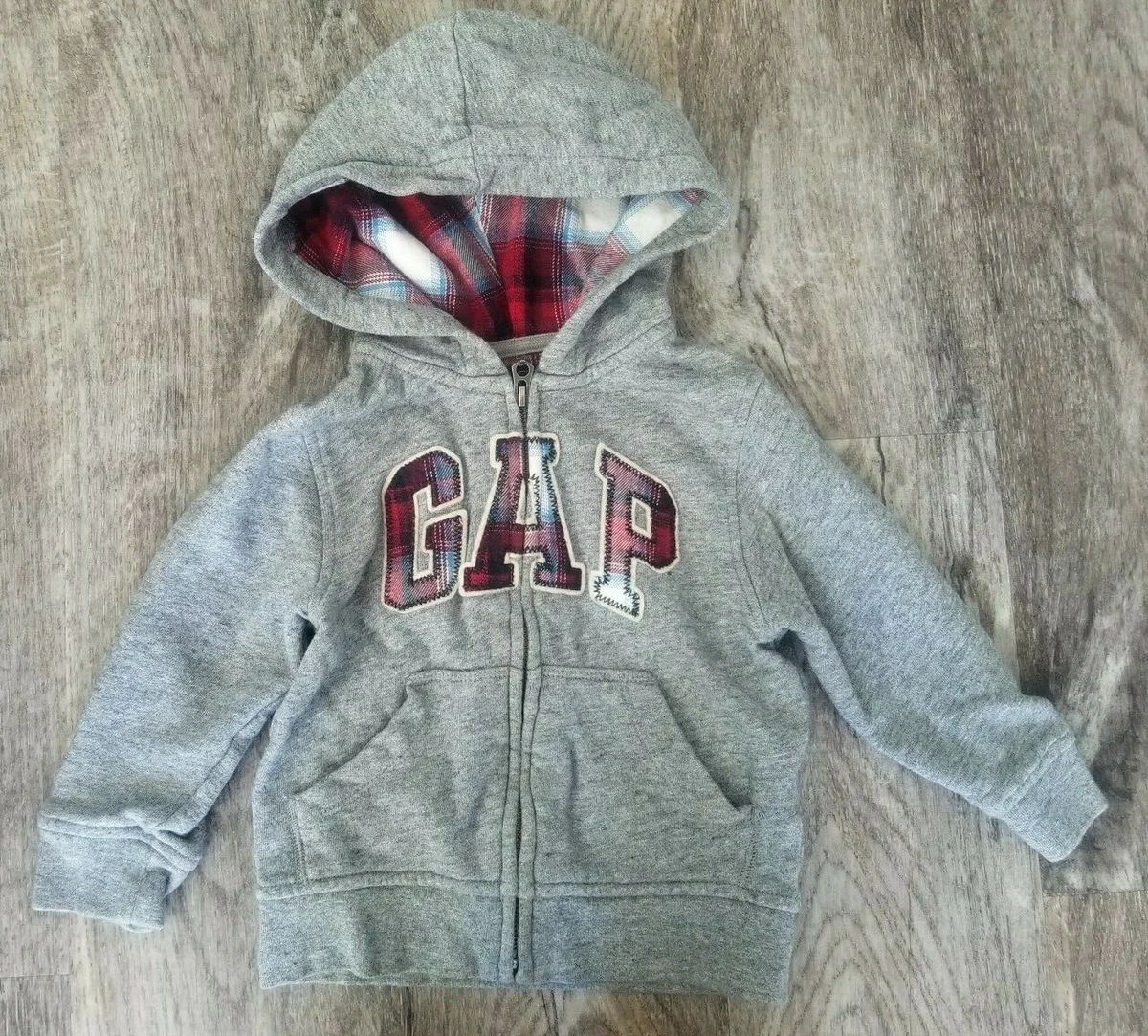 Boys BABY GAP Pendleton Plaid Grey Logo Sz 3T Zip Up Hoodie