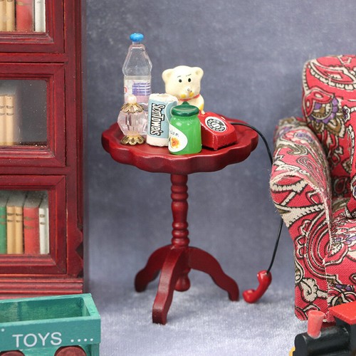 1:12TH Scale Dolls House Miniature Red Round Coffee Table Furniture Accessories - Picture 2 of 6