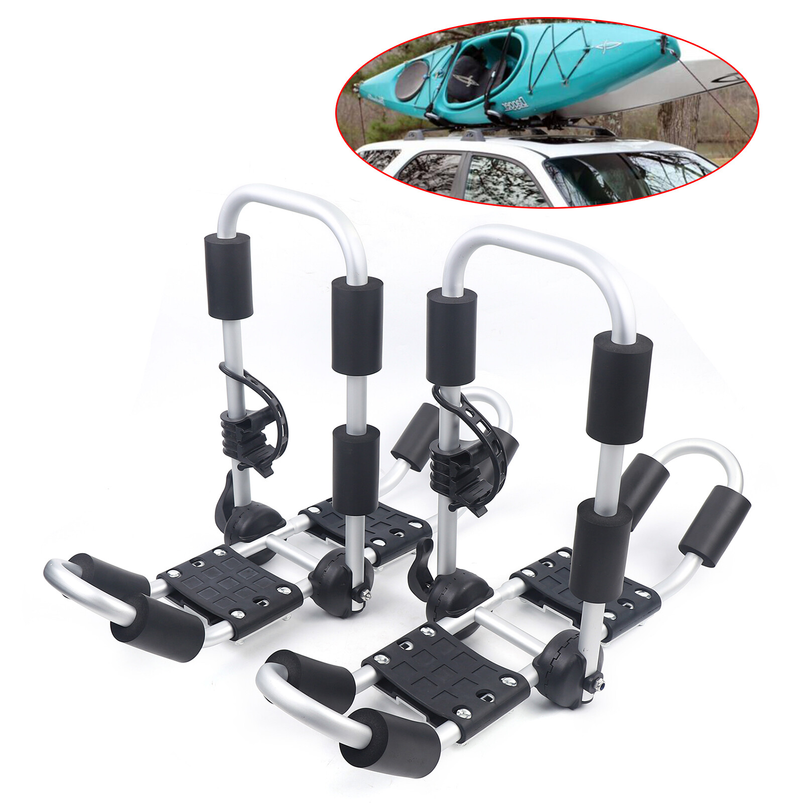 Folding Car SUV Truck Top Mount Kayak Canoe Roof Rack Carrier Boat J-Shaped Rack