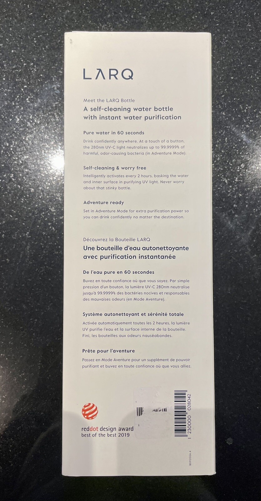 LARQ Self-Cleaning Water Purification Bottle, 17 oz, Graphite White, NEW IN BOX 