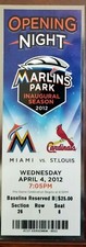 2012 Marlins Park Inaugural Game Commemorative Opening Day Night Ticket 4/4/12 