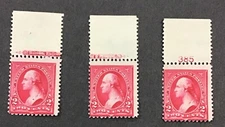 US 1895 F MNG Sc#267 X3 2c Washington Single Plate # 385 & Imprint Singles (W25)