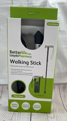 Betterlife Folding Walking Stick, Lightweight, Height Adjustable, black