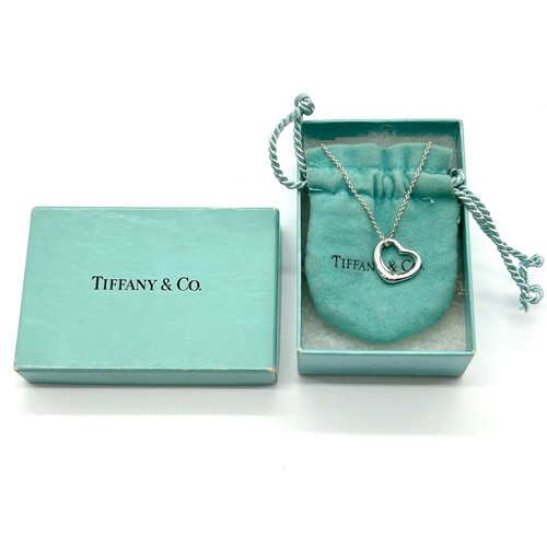 Tiffany & Co Sterling Silver 925 Elsa Peretti Open Heart Necklace 16 in W/Pouch - Picture 10 of 14
