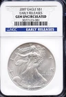 2007 $1 Silver American Eagle 1st Release Gem Unc NGC # 3077123-081 + Bonus