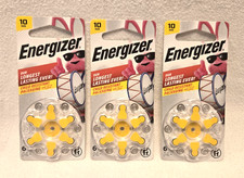 Energizer Hearing Aid Batteries. Size 10 - 6 ct. Yellow. Lot of 3 packs. NEW