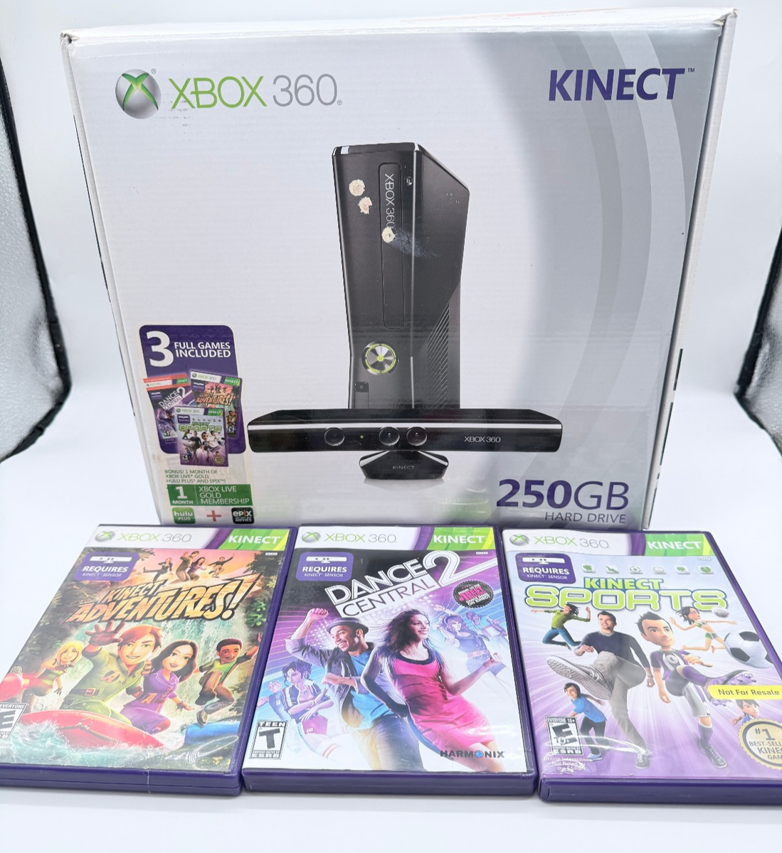 Xbox 360 S 250GB Model 1439 Kinect Holiday Value Bundle 3 Games