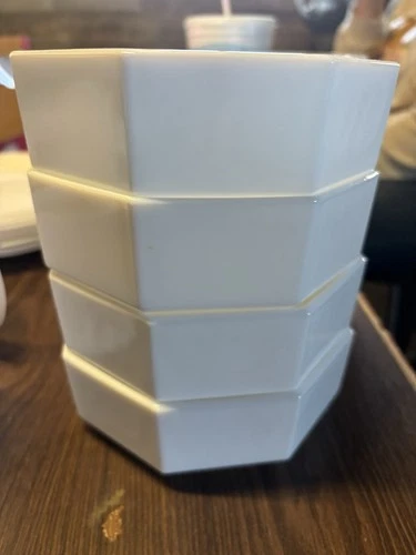 Vtg Arcoroc OCTIME White Set of 4~5-5/8" Salad Cereal Bowls Glass France EC