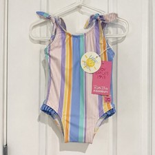 RuffleButts Girls Swimsuit NWT Pastel Rainbow Stripe UPF 50 Size 3-6 Months