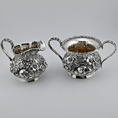 Sterling Silver Stieff Rose Creamer & Sugar Bowl Set floral