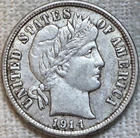 1914 D Barber Dime Nice XF+ w/ Traces of Luster.  Free Shipping