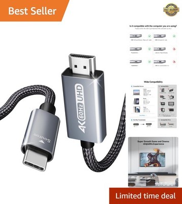 Nylon Braided USB C to HDMI 6FT Cable [4K@60Hz, Compatible with iPhone & Mac]