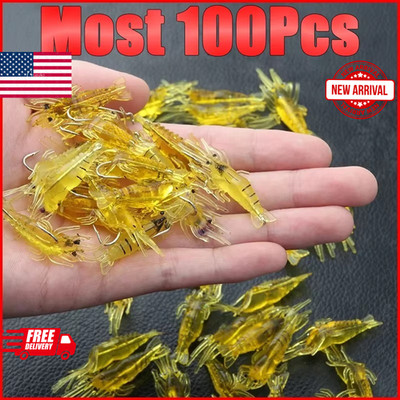 50 100pcs Soft Shrimp Fishing Lures with Luminous Bait Hooks for Fresh Saltwater