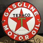 VINTAGE 1931 DATED TEXACO GASOLINE MOTOR OIL GAS PORCELAIN SIGN