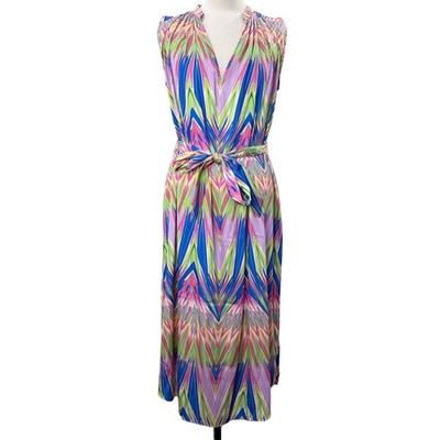 Current Air Size XS Midi Dress Sleeveless Flowy Belted Artsy Watercolor Chevron