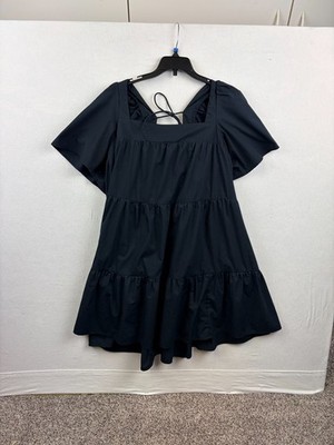 Abercrombie & Fitch Emerson Poplin Puff Sleeve Mini Dress Size L Black  NICE!